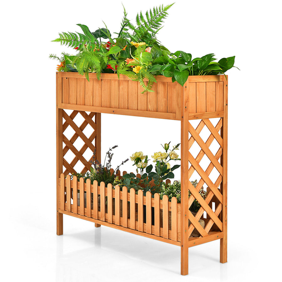 2-Tier Raised Garden Bed Elevated Wood Planter Box for Vegetable Flower Herb Image 1