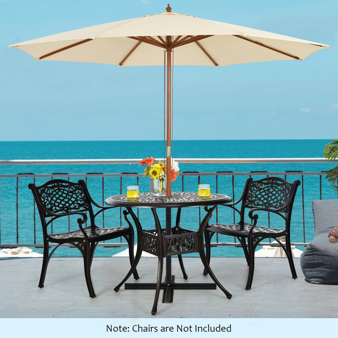 36 Outdoor Round Dining Table Cast Aluminum Patio Bistro Table w/ Umbrella Pole Image 3