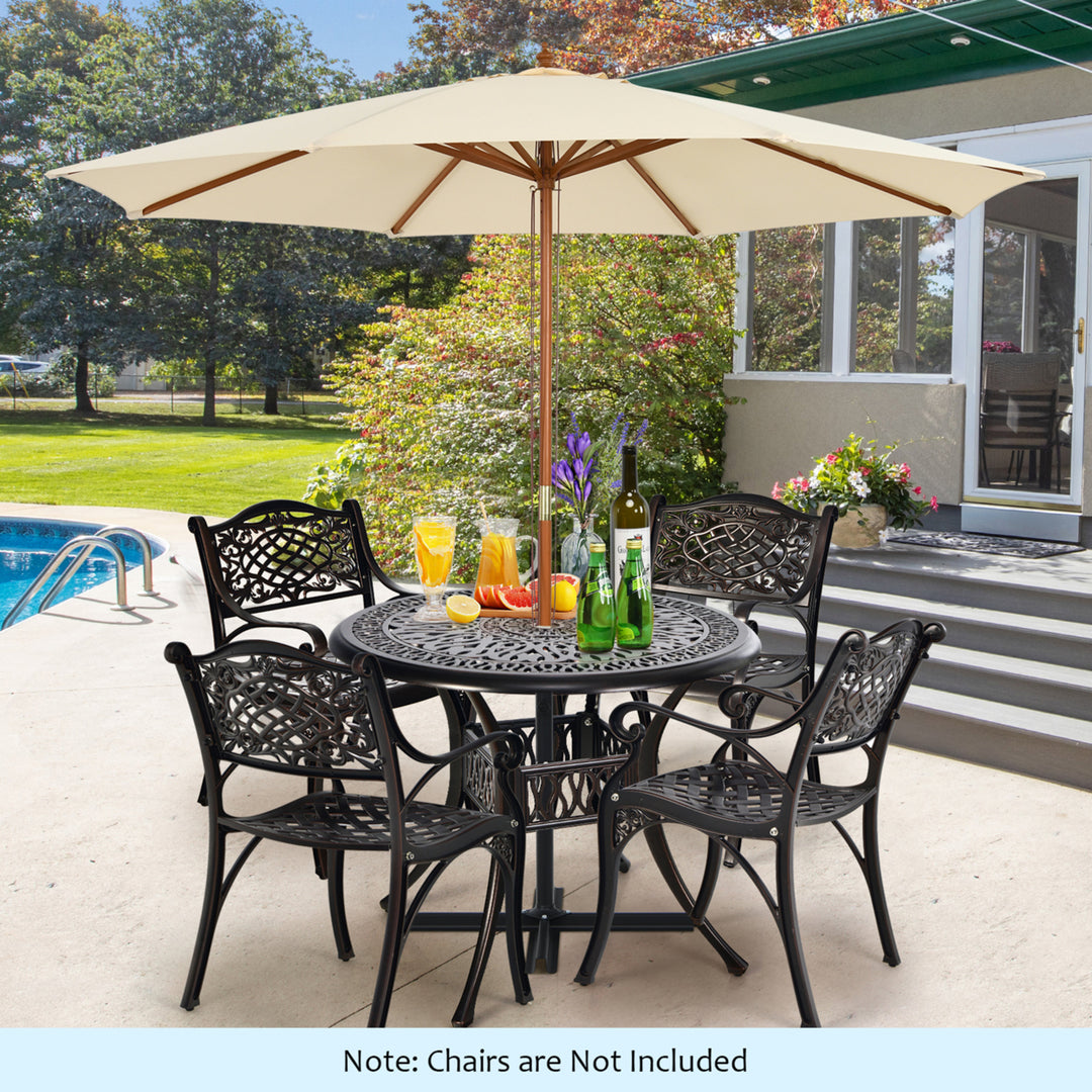 36 Outdoor Round Dining Table Cast Aluminum Patio Bistro Table w/ Umbrella Pole Image 4