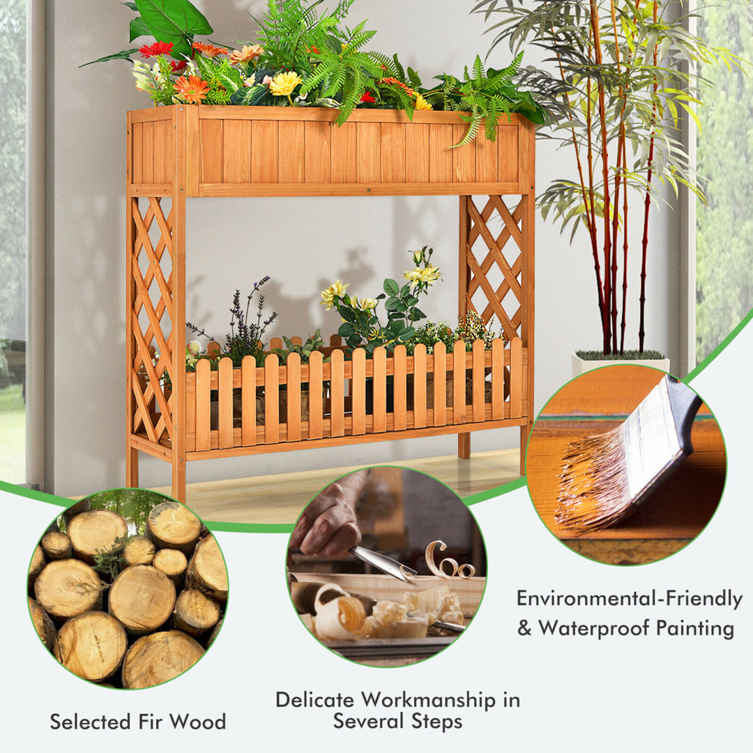 2-Tier Raised Garden Bed Elevated Wood Planter Box for Vegetable Flower Herb Image 4