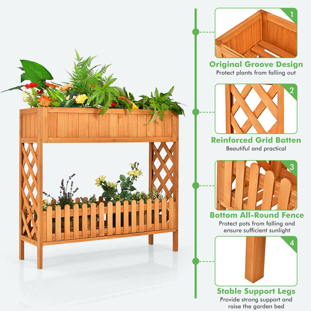 2-Tier Raised Garden Bed Elevated Wood Planter Box for Vegetable Flower Herb Image 5