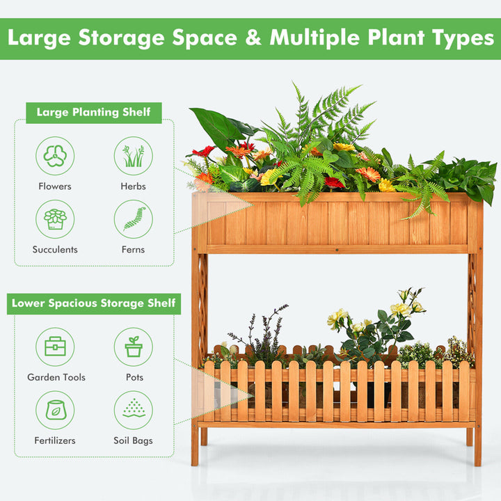 2-Tier Raised Garden Bed Elevated Wood Planter Box for Vegetable Flower Herb Image 7