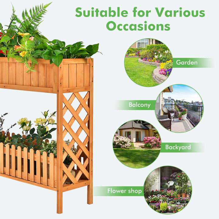 2-Tier Raised Garden Bed Elevated Wood Planter Box for Vegetable Flower Herb Image 8