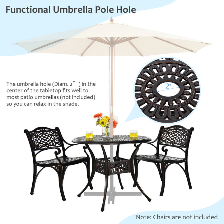 36 Outdoor Round Dining Table Cast Aluminum Patio Bistro Table w/ Umbrella Pole Image 8