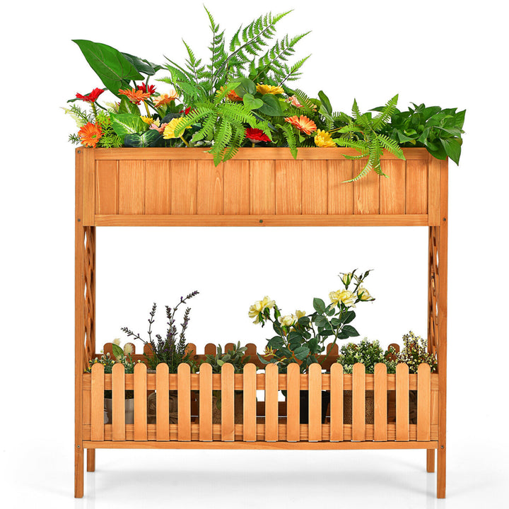 2-Tier Raised Garden Bed Elevated Wood Planter Box for Vegetable Flower Herb Image 9