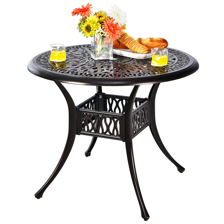 36 Outdoor Round Dining Table Cast Aluminum Patio Bistro Table w/ Umbrella Pole Image 10