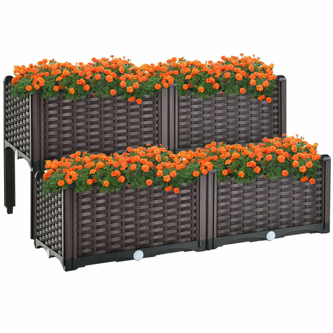 4 PCS Elevated Plastic Raised Garden Bed Planter Kit for Flower Vegetable Grow Image 1