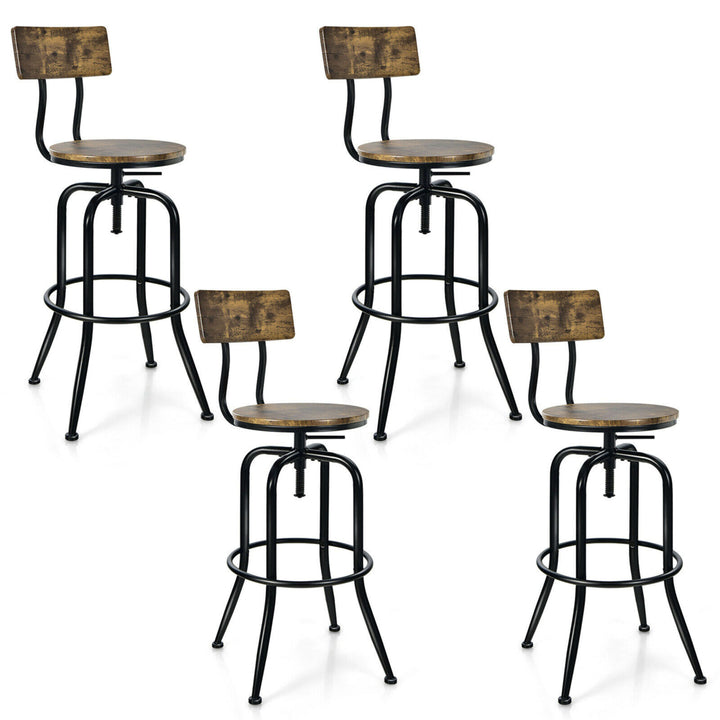 Set of 4 Industrial Bar Stool Adjustable Swivel Counter-Height Dining Side Chair Image 1