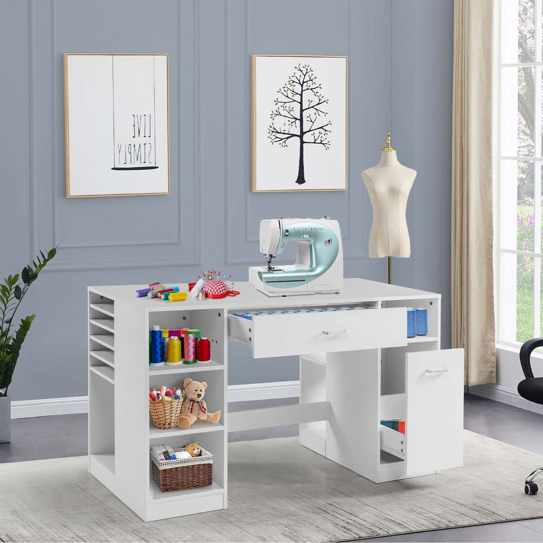 Sewing Craft Table Home Office Computer Desk w/ Storage Shelves and Drawer Image 3