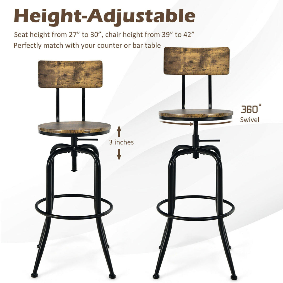 Set of 4 Industrial Bar Stool Adjustable Swivel Counter-Height Dining Side Chair Image 6