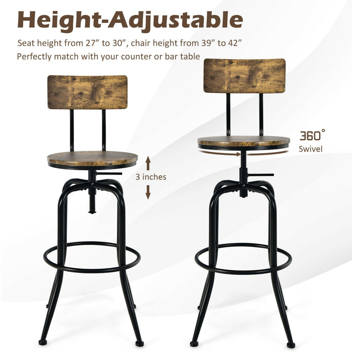 Set of 4 Industrial Bar Stool Adjustable Swivel Counter-Height Dining Side Chair Image 6