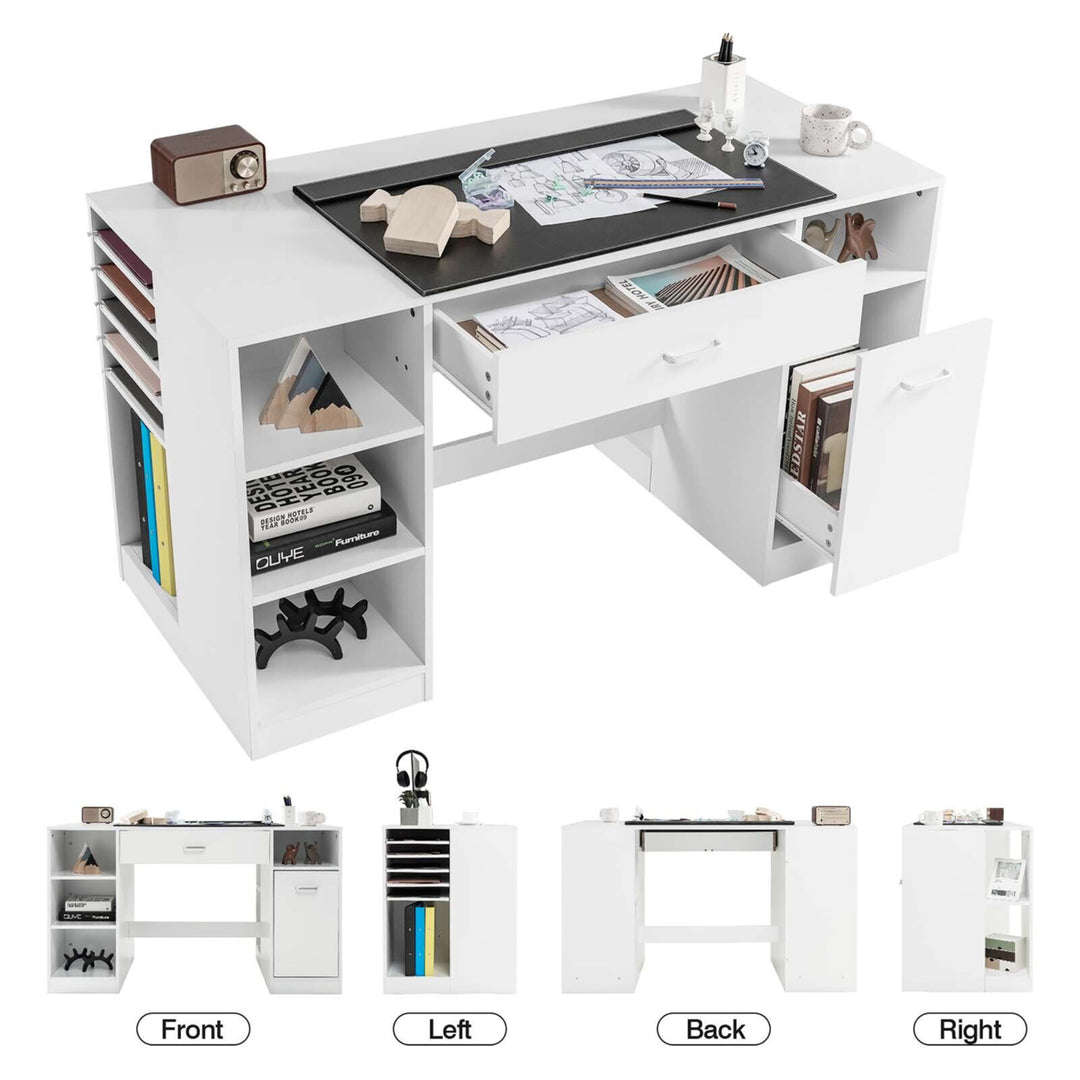 Sewing Craft Table Home Office Computer Desk w/ Storage Shelves and Drawer Image 10