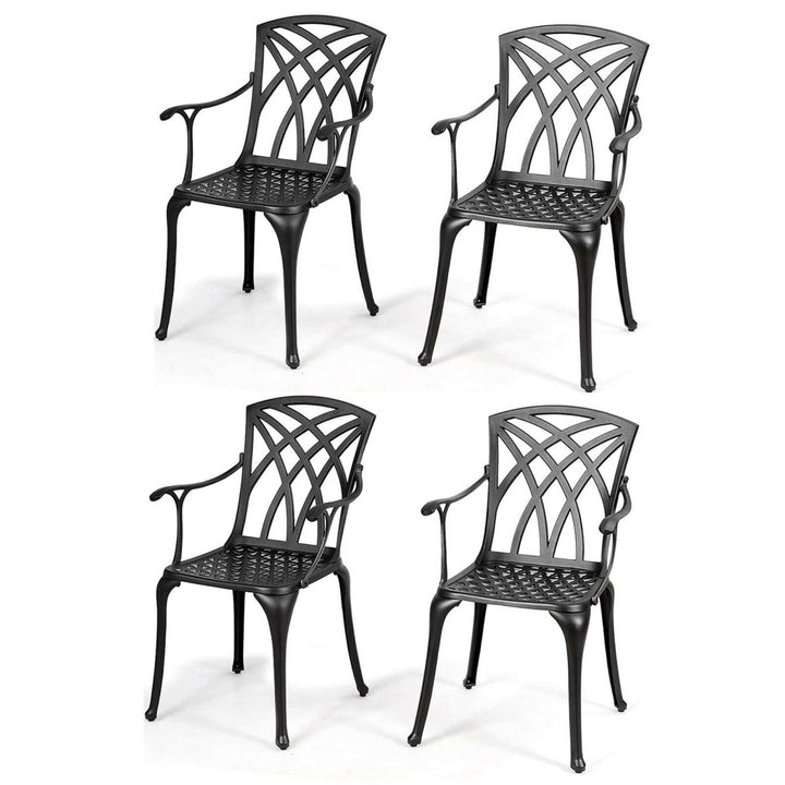 Set of 4 Cast Aluminum Dining Chairs Sturdy Solid Construction W/Armrest Black Image 1