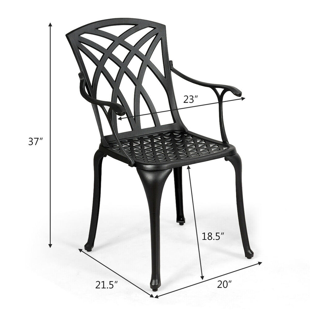 Set of 4 Cast Aluminum Dining Chairs Sturdy Solid Construction W/Armrest Black Image 2