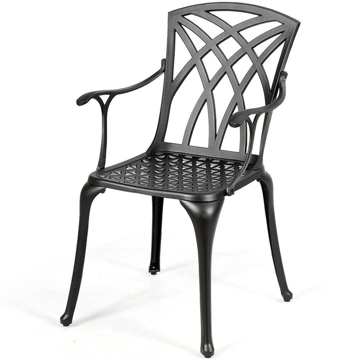 Set of 4 Cast Aluminum Dining Chairs Sturdy Solid Construction W/Armrest Black Image 6