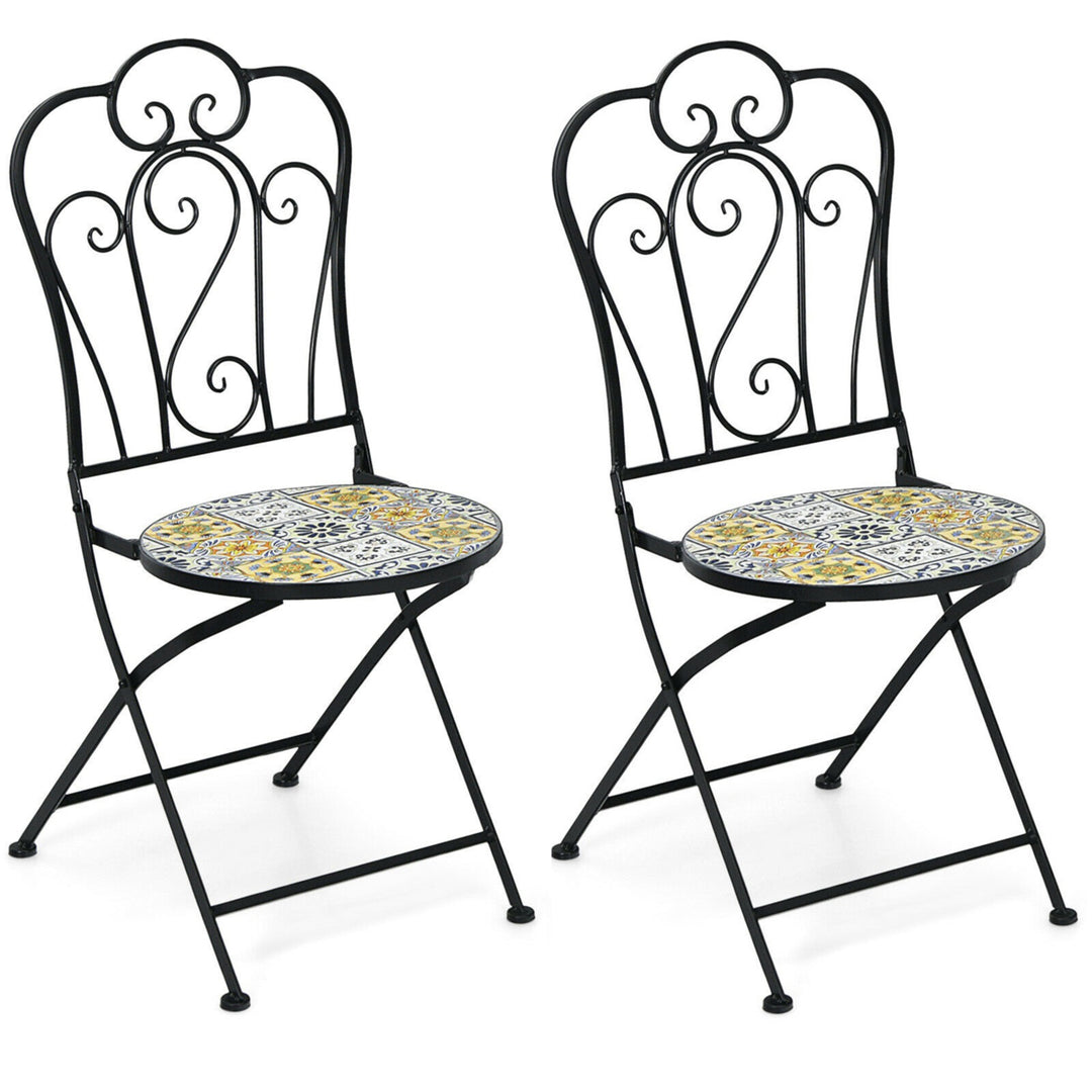 Set of 2 Folding Bistro Chairs Mosaic Patio Chairs Outdoor Dining Chairs Image 1