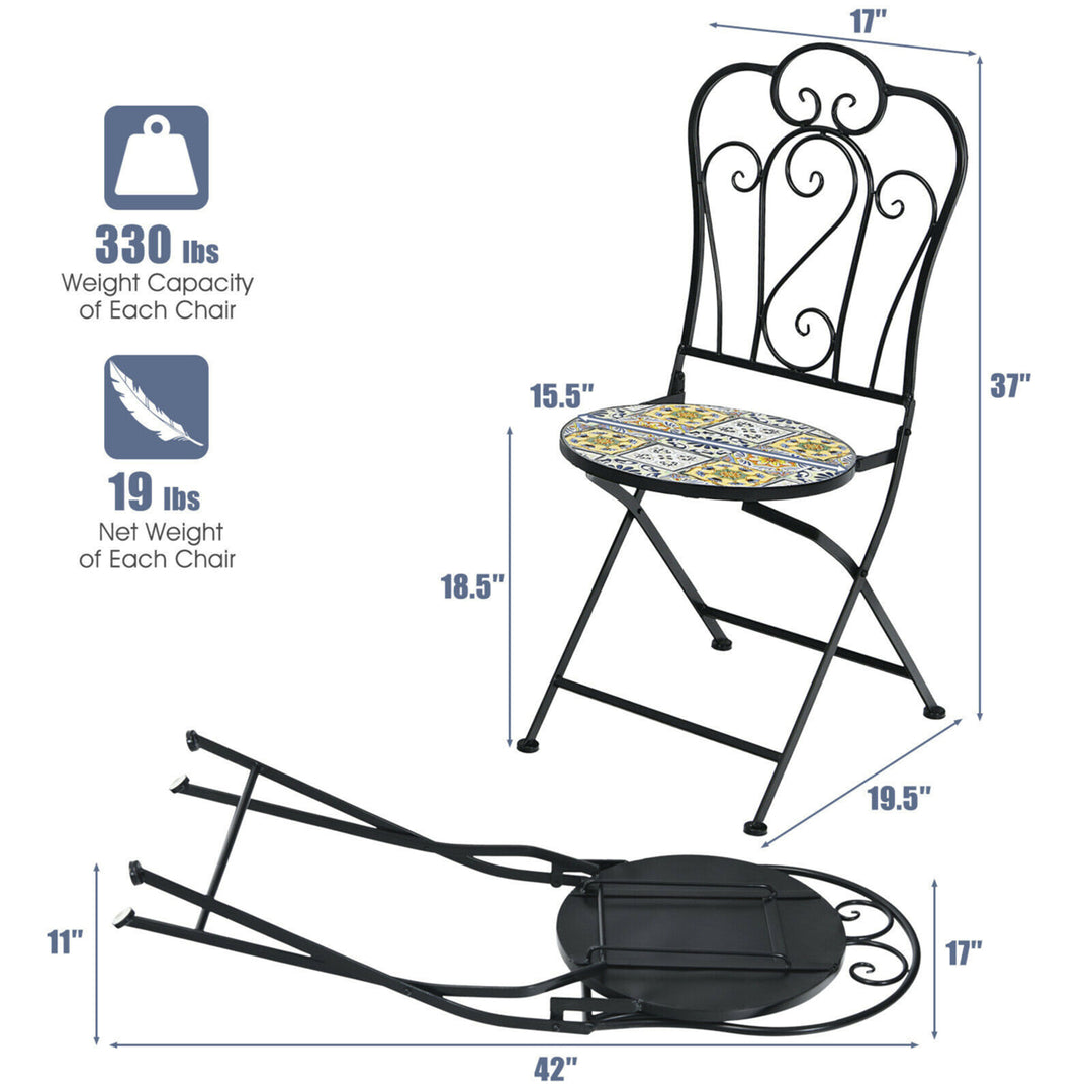 Set of 2 Folding Bistro Chairs Mosaic Patio Chairs Outdoor Dining Chairs Image 2