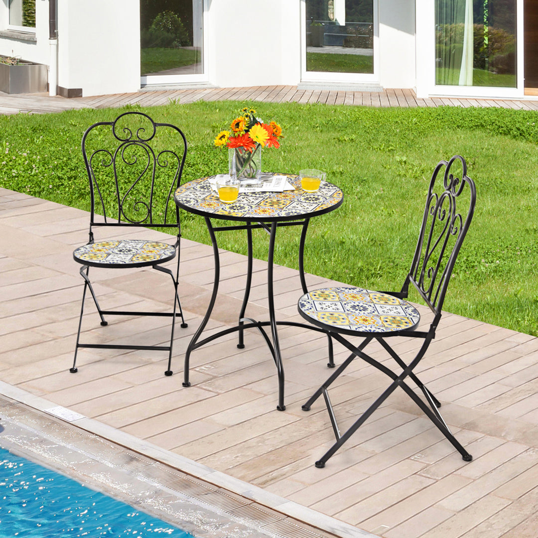 Set of 2 Folding Bistro Chairs Mosaic Patio Chairs Outdoor Dining Chairs Image 4