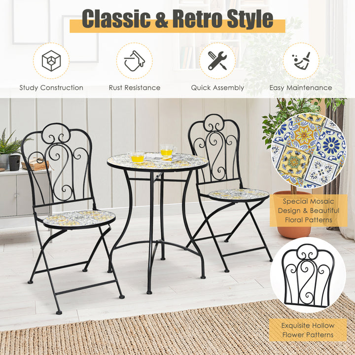 Set of 2 Folding Bistro Chairs Mosaic Patio Chairs Outdoor Dining Chairs Image 6