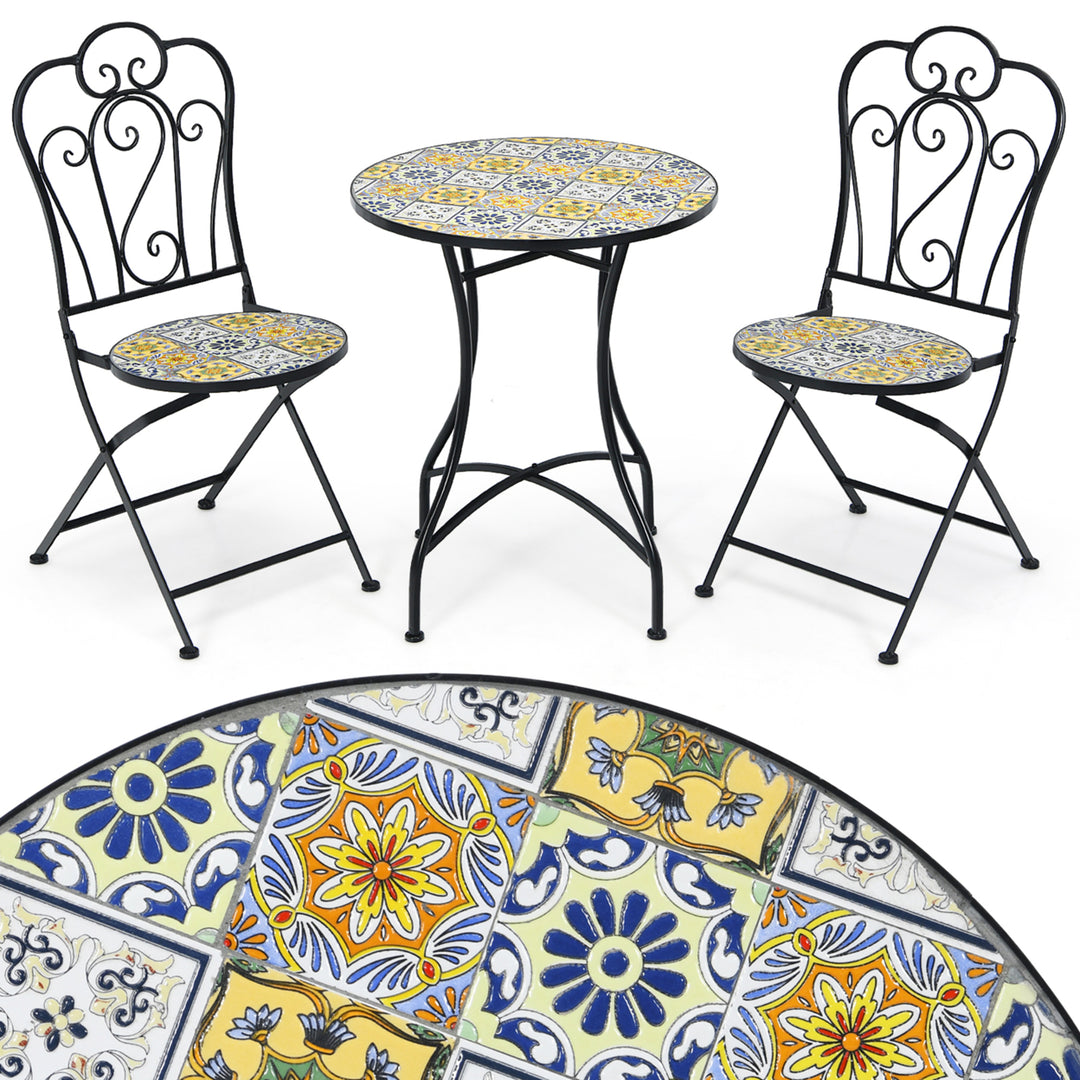 Set of 2 Folding Bistro Chairs Mosaic Patio Chairs Outdoor Dining Chairs Image 7