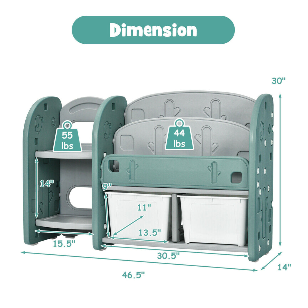 Kids Toy Storage Organizer w/ 2-Tier Bookshelf and Plastic Bins Image 2