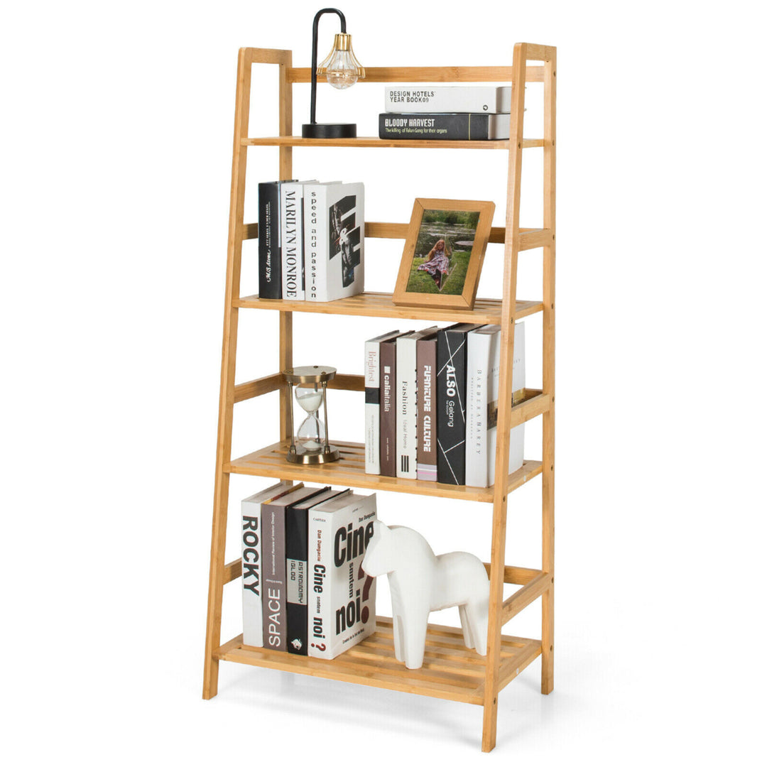 4-Tier Bookshelf Bamboo Ladder Shelf Bathroom Shelves Storage Plant Stand Rack Image 1