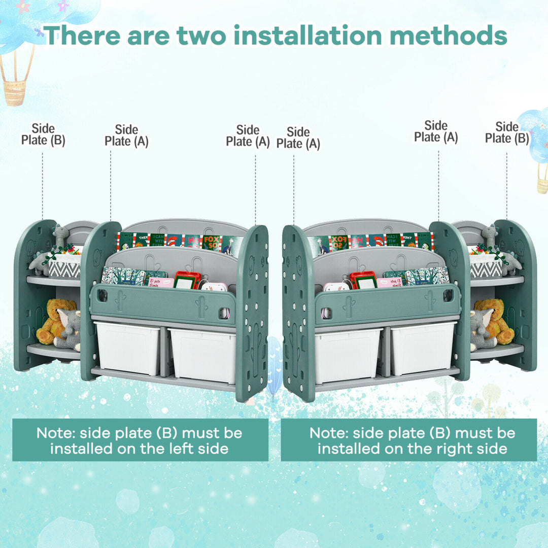 Kids Toy Storage Organizer w/ 2-Tier Bookshelf and Plastic Bins Image 9