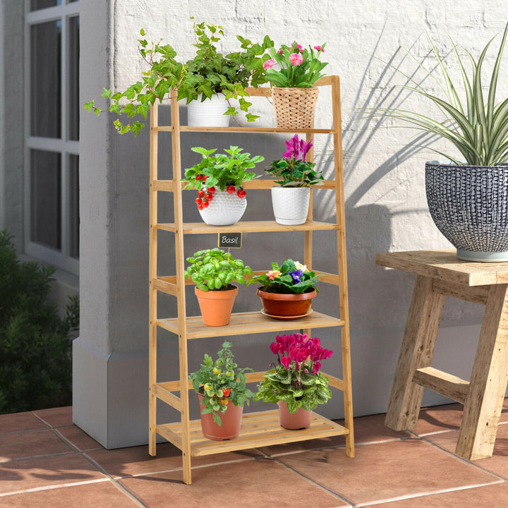 4-Tier Bookshelf Bamboo Ladder Shelf Bathroom Shelves Storage Plant Stand Rack Image 5