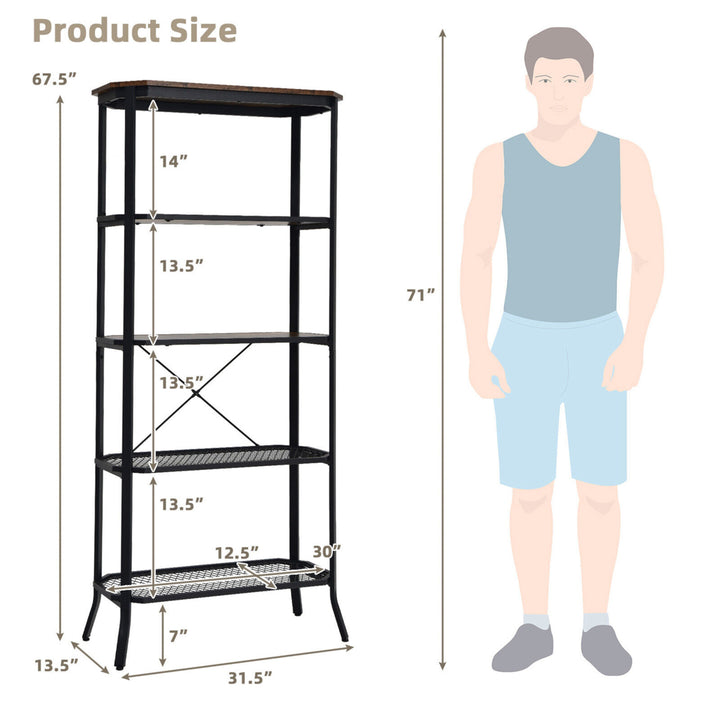 5 Tier Bookshelf Standing Storage Shelf Unit for Kitchen Living Room Office Image 2