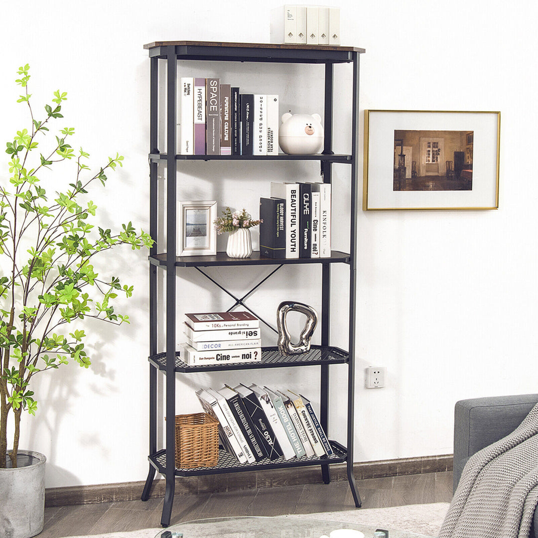 5 Tier Bookshelf Standing Storage Shelf Unit for Kitchen Living Room Office Image 3