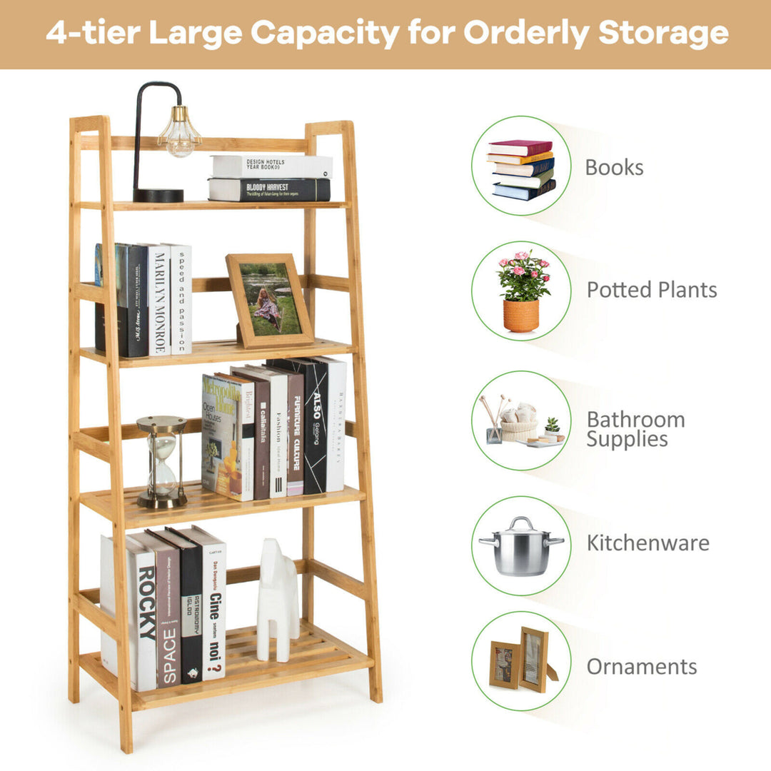 4-Tier Bookshelf Bamboo Ladder Shelf Bathroom Shelves Storage Plant Stand Rack Image 7