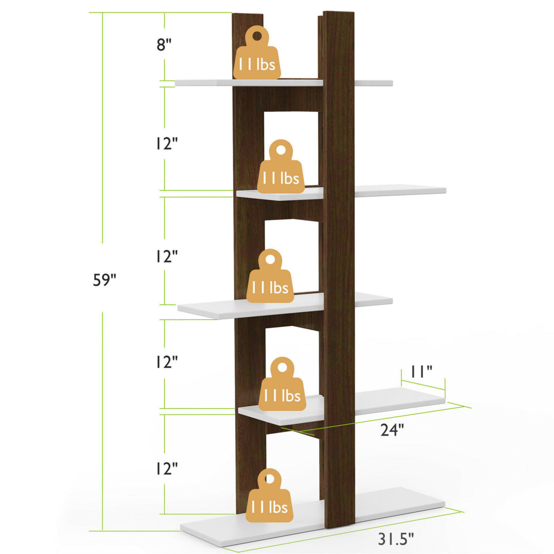 5-Tier Bookshelf Freestanding Storage Shelf Tree Bookshelf Room Divider Image 2