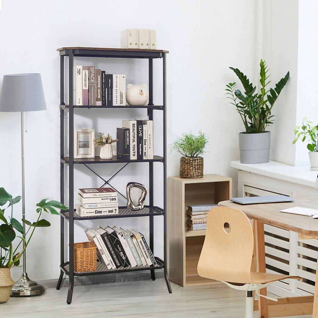 5 Tier Bookshelf Standing Storage Shelf Unit for Kitchen Living Room Office Image 4