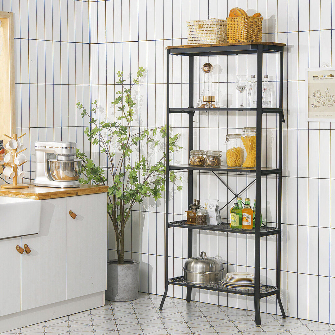 5 Tier Bookshelf Standing Storage Shelf Unit for Kitchen Living Room Office Image 5