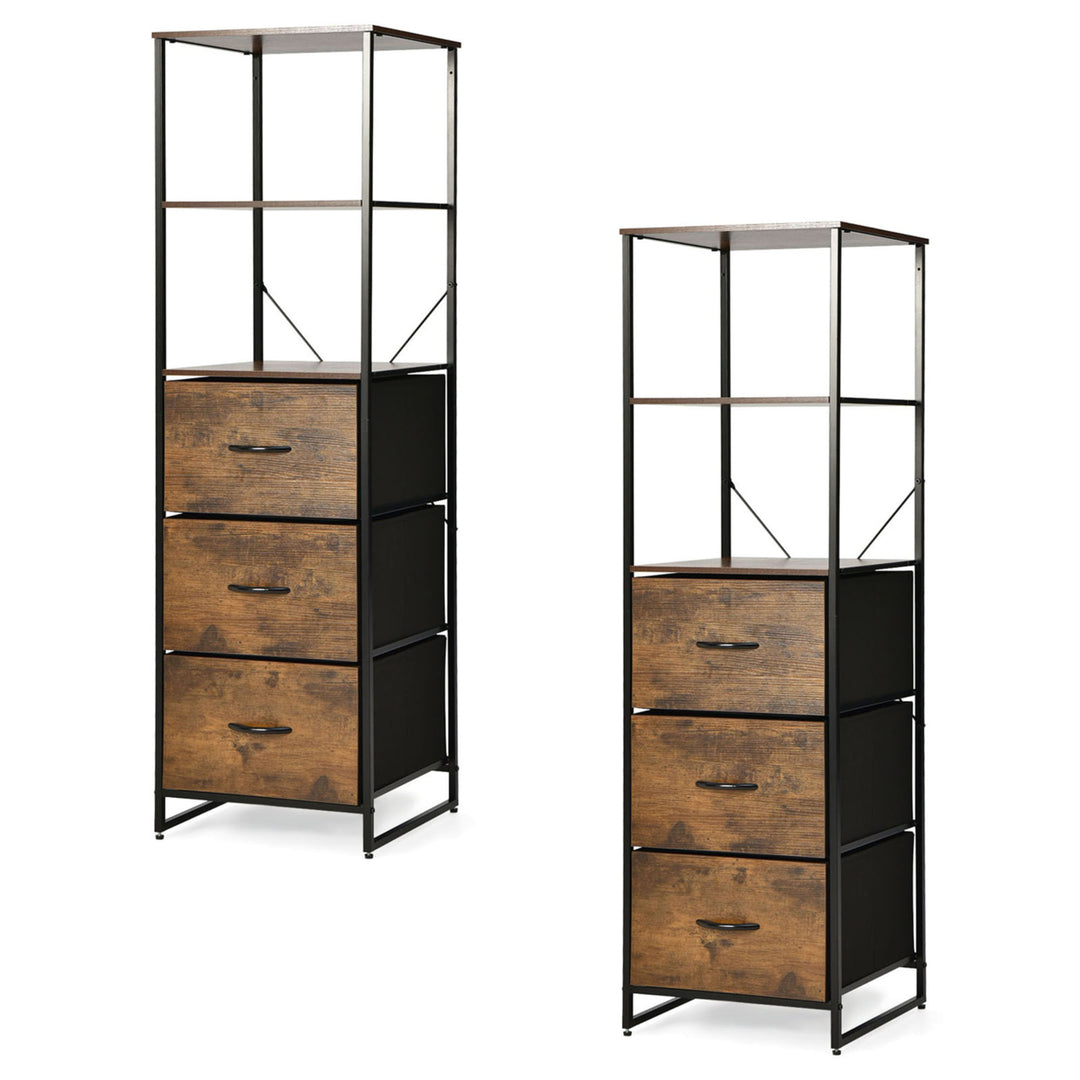 2PCS Industrial 3-tier Bookshelf 3 Drawers Dresser for Study Bedroom Living Room Image 1