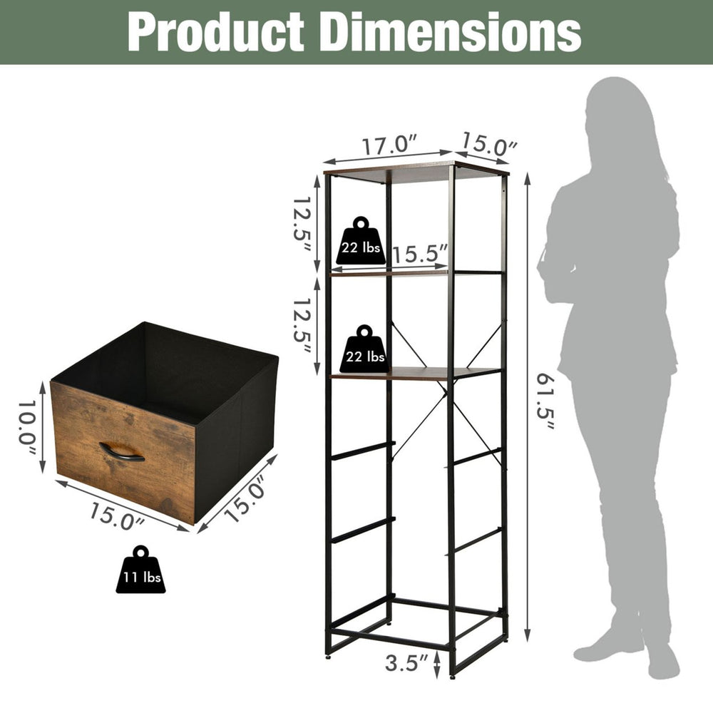 2PCS Industrial 3-tier Bookshelf 3 Drawers Dresser for Study Bedroom Living Room Image 2