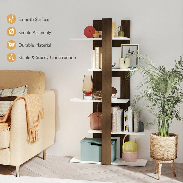 5-Tier Bookshelf Freestanding Storage Shelf Tree Bookshelf Room Divider Image 5