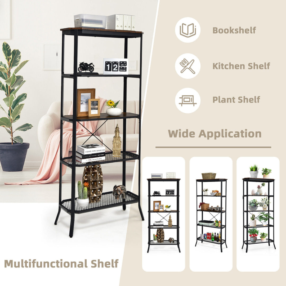 5 Tier Bookshelf Standing Storage Shelf Unit for Kitchen Living Room Office Image 7