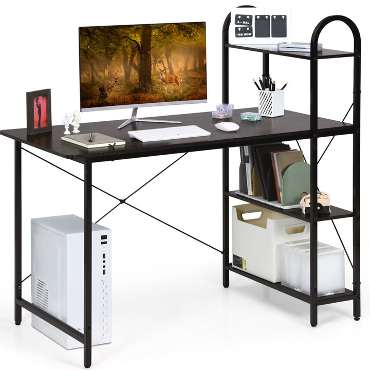 Reversible Computer Desk Study Workstation Home Office 4-tier Bookshelf Image 1