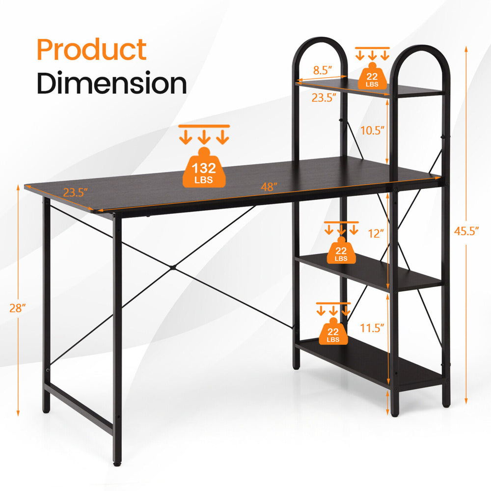 Reversible Computer Desk Study Workstation Home Office 4-tier Bookshelf Image 2