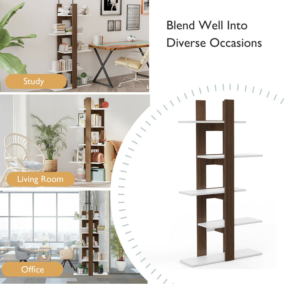 5-Tier Bookshelf Freestanding Storage Shelf Tree Bookshelf Room Divider Image 8