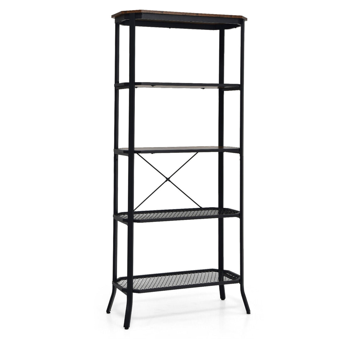 5 Tier Bookshelf Standing Storage Shelf Unit for Kitchen Living Room Office Image 10