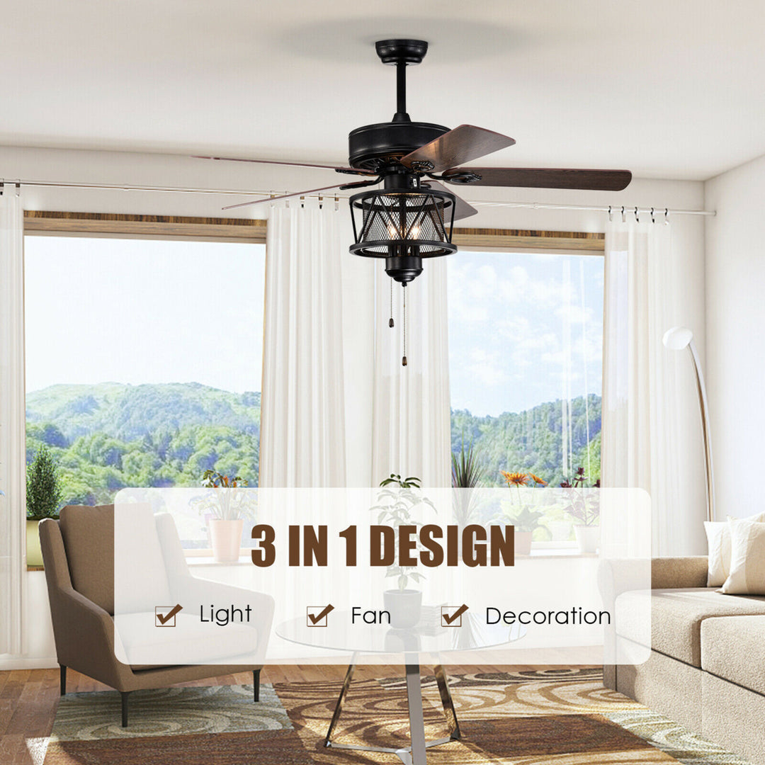 50 Ceiling Fan with Lights Reversible Blades w/ Pull Chain Control Living Room Image 4