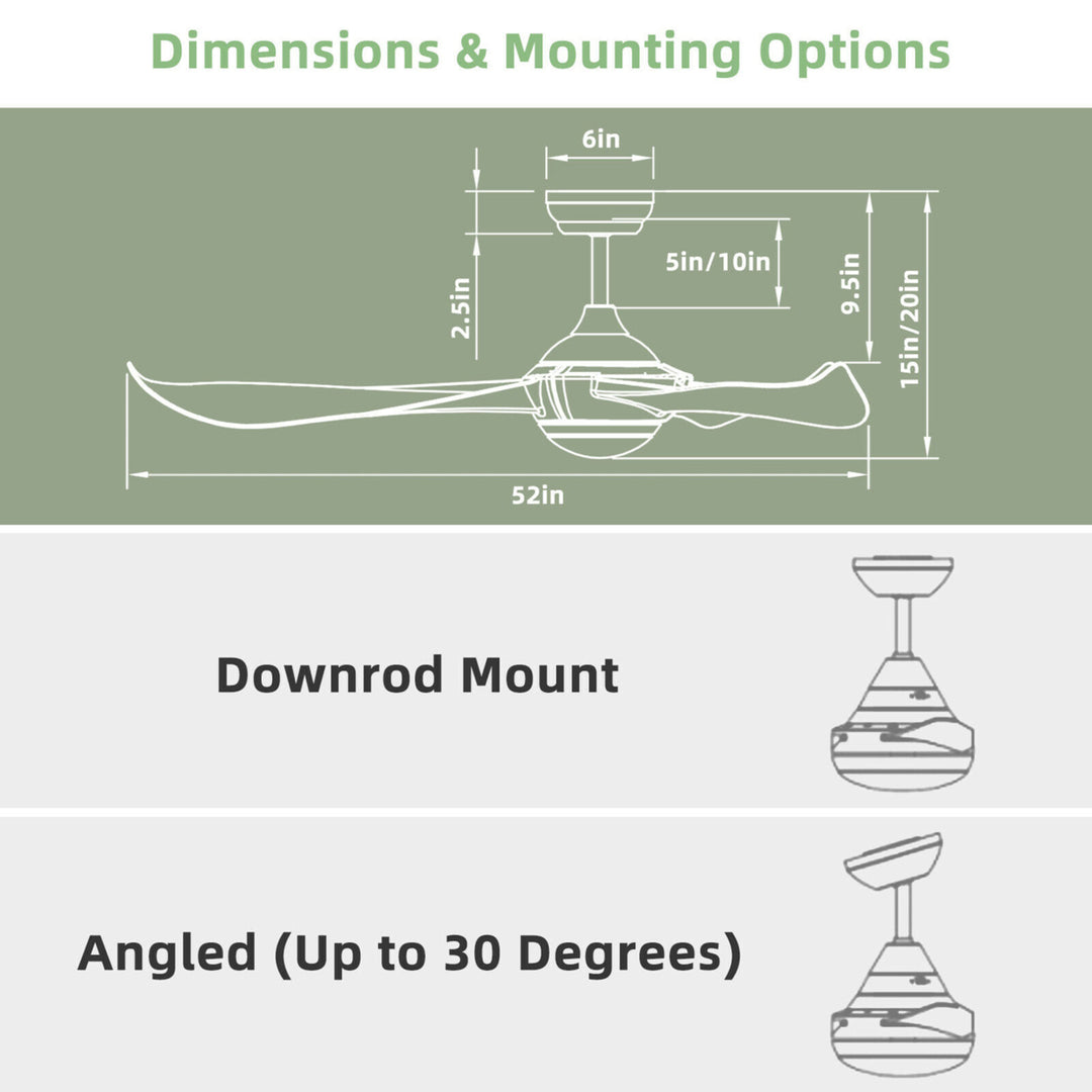 52 Inch Ceiling Fan with Light Reversible DC Motor w/6 Wind Speeds and 8H Timer Image 2