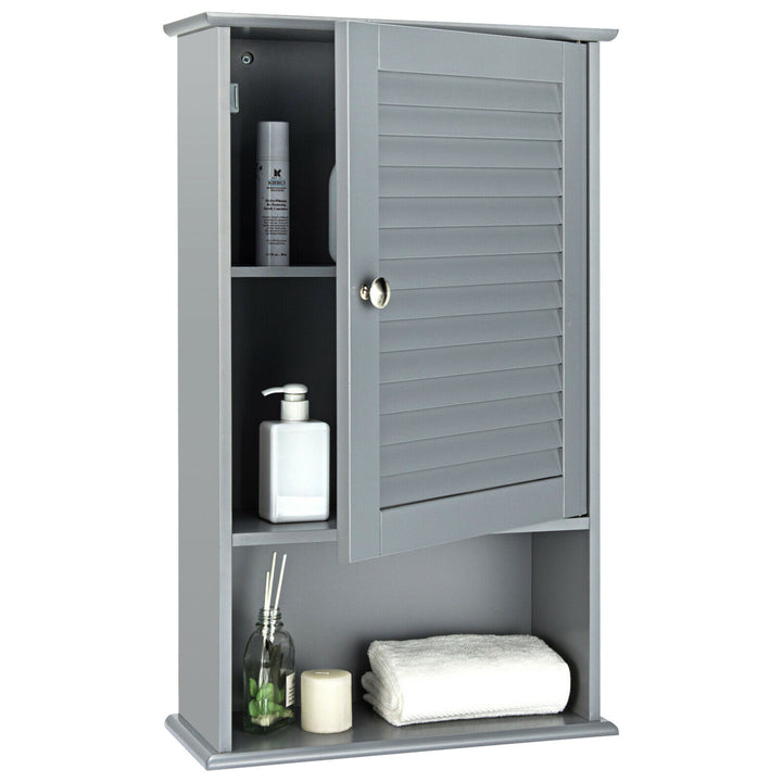 Bathroom Wall Mount Storage Cabinet Single Door w/Height Adjustable Shelf Grey Image 1