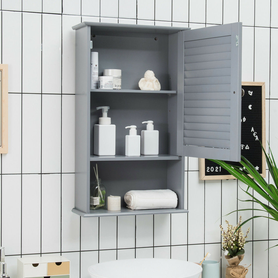 Bathroom Wall Mount Storage Cabinet Single Door w/Height Adjustable Shelf Grey Image 3