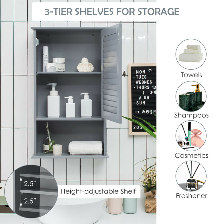 Bathroom Wall Mount Storage Cabinet Single Door w/Height Adjustable Shelf Grey Image 5