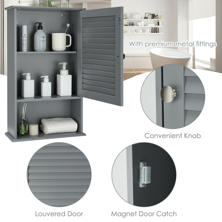 Bathroom Wall Mount Storage Cabinet Single Door w/Height Adjustable Shelf Grey Image 8