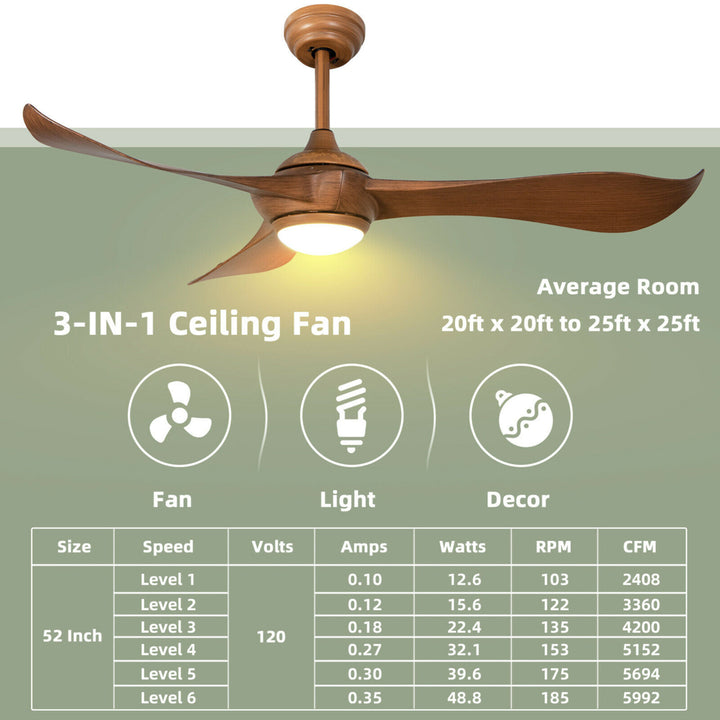 52 Inch Ceiling Fan with Light Reversible DC Motor w/6 Wind Speeds and 8H Timer Image 9