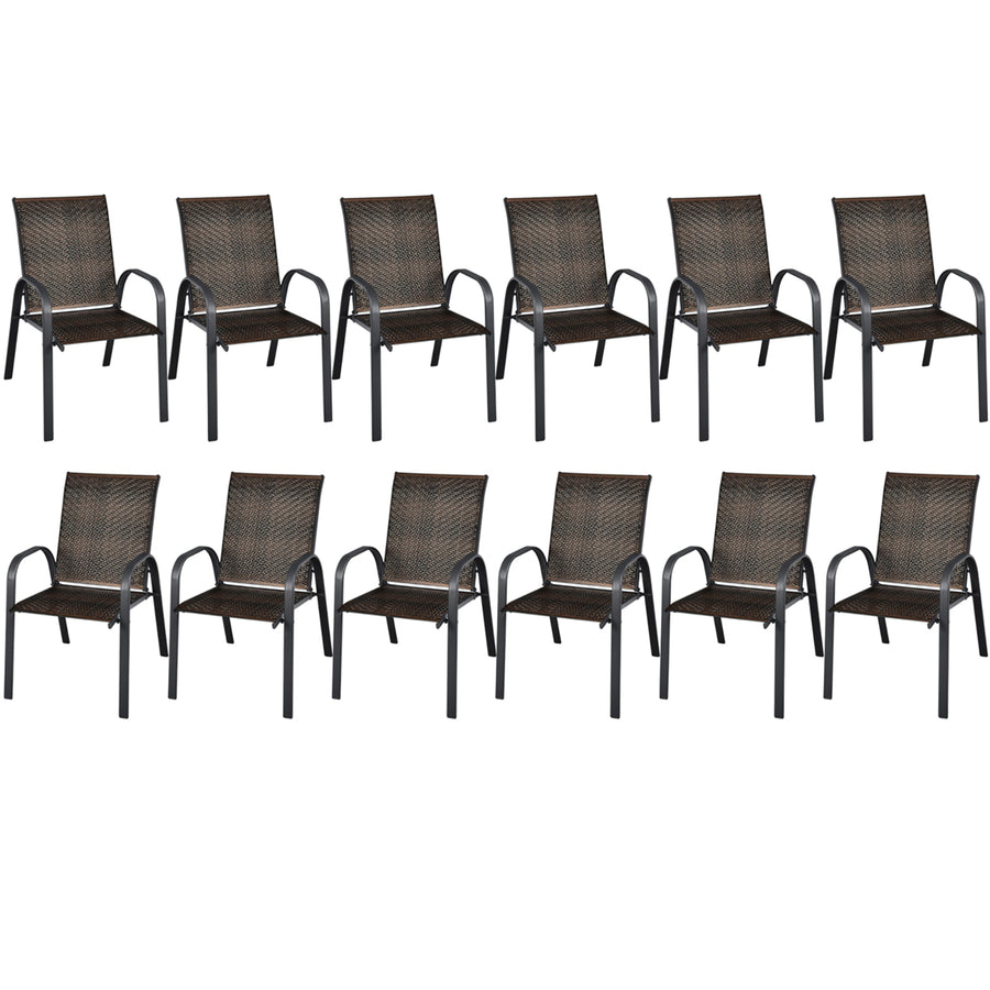 12PCS Outdoor PE Wicker Stacking Dining Chairs Patio Arm Chairs Image 1